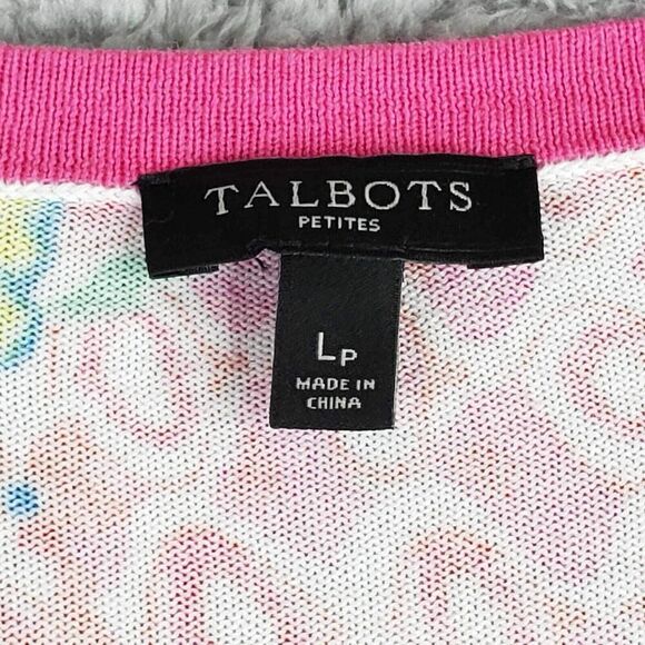 Talbots Cardigan Sweater Womens Size Large LP Pink Floral Button Up Cotton Knit - Picture 4 of 8